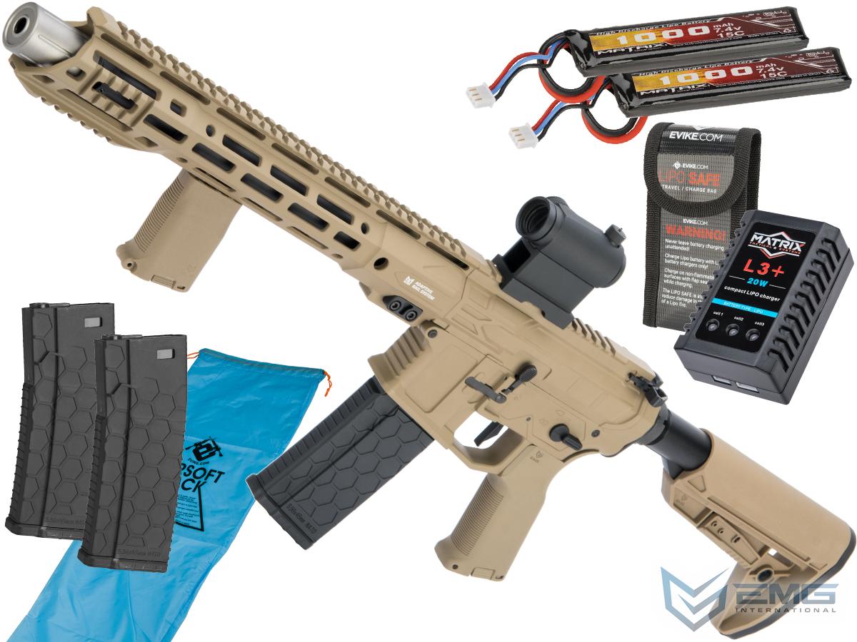 EMG F4 Defense Licensed F4-15 ARS-L MLOK M4 Airsoft AEG Rifle (Model: PDW-X / Dark Earth / Go Airsoft Package)