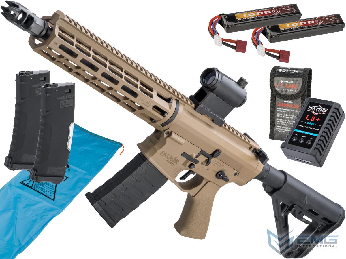 EMG Falkor Phantom AR-15  w/ eSilverEdge Gearbox M4 Airsoft AEG (Color: Tan / RS-3 Stock / Go Airsoft Package)