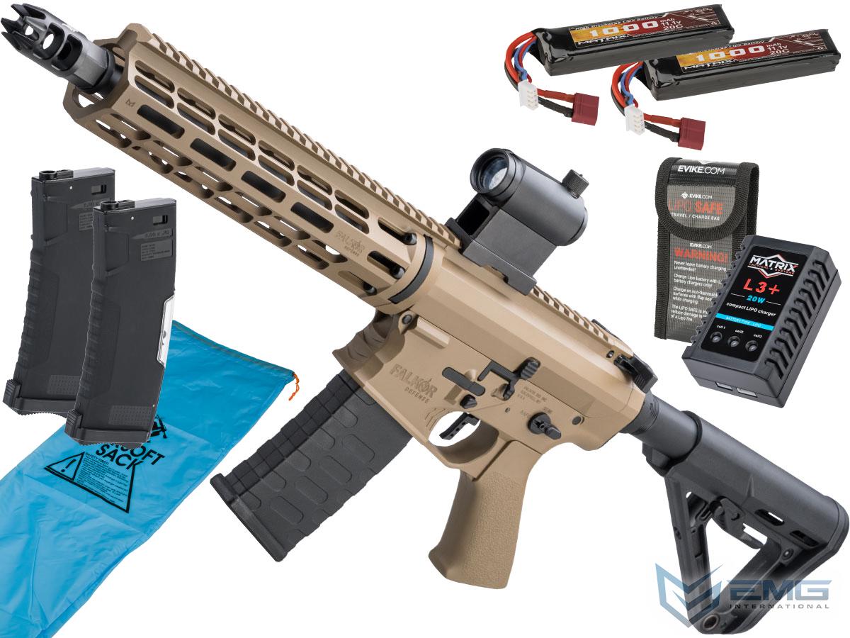 EMG Falkor Phantom AR-15  w/ eSilverEdge Gearbox M4 Airsoft AEG (Color: Tan / RS-3 Stock - 350FPS / Go Airsoft Package)