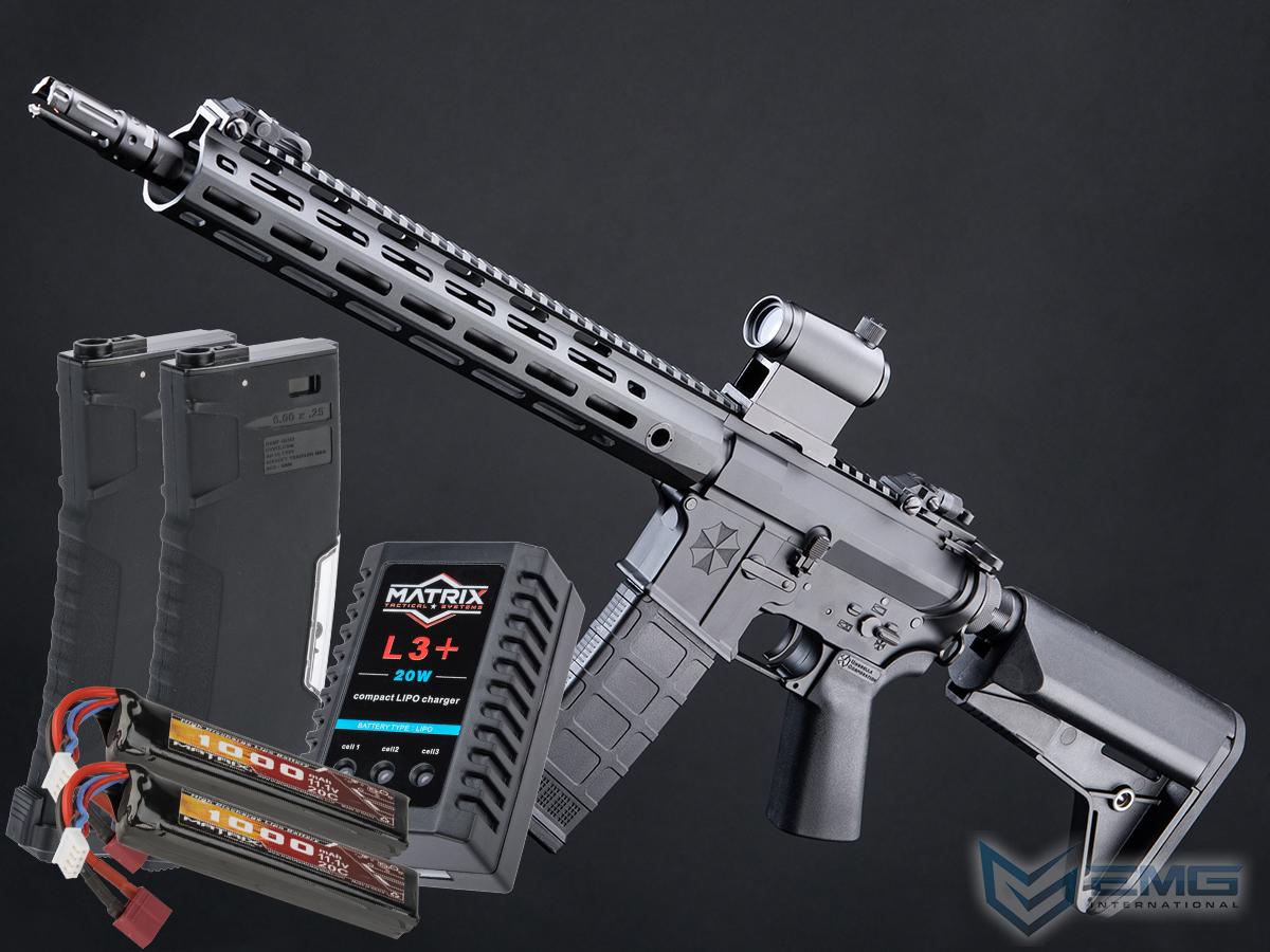 EMG Umbrella Corporation Weapons Research Group Licensed M4 M-LOK Airsoft AEG Rifle (Color: Black / Carbine / 350 FPS / Go Airsoft Package)