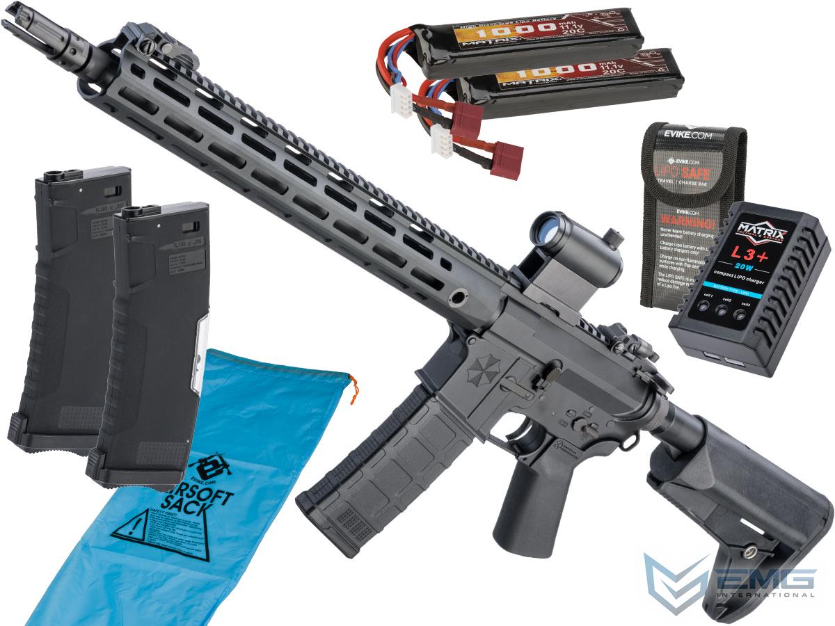 EMG Umbrella Corporation Weapons Research Group Licensed M4 M-LOK Airsoft AEG Rifle (Color: Black / Rifle / Go Airsoft Package)