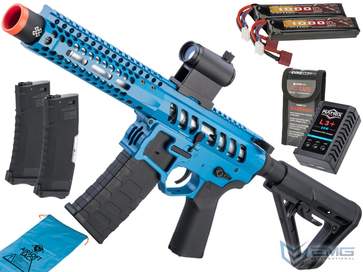 EMG F-1 Firearms PDW AR15 eSilverEdge Airsoft AEG Training Rifle (Model: 3G Style 2 / RS3 / Blue / Go Airsoft Package)