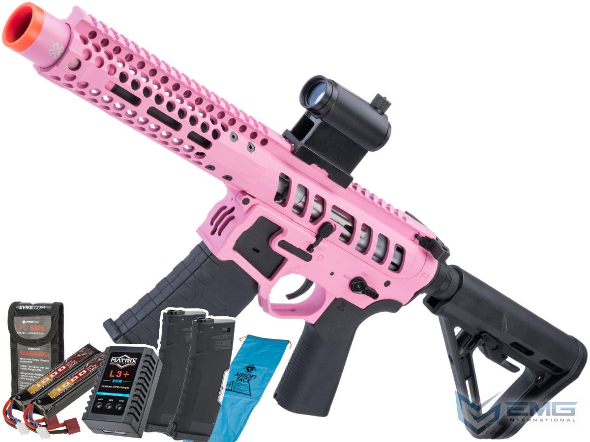 EMG F-1 Firearms PDW AR15 eSilverEdge Airsoft AEG Training Rifle (Model: 3G Style 2 / RS3 / Pink / Go Airsoft Package)