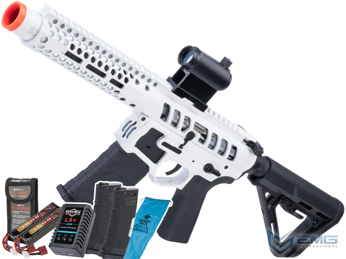 EMG F-1 Firearms PDW AR15 eSilverEdge Airsoft AEG Training Rifle (Model: 3G Style 2 / RS3 / White / Go Airsoft Package)