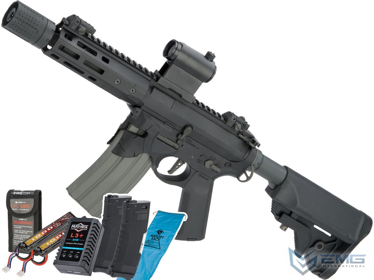 EMG / Sharps Bros Overthrow Licensed Advanced M4 Airsoft AEG Training Rifle w/ Slim Motor Grip (Color: Black / 8 PDW / Go Airsoft Package)