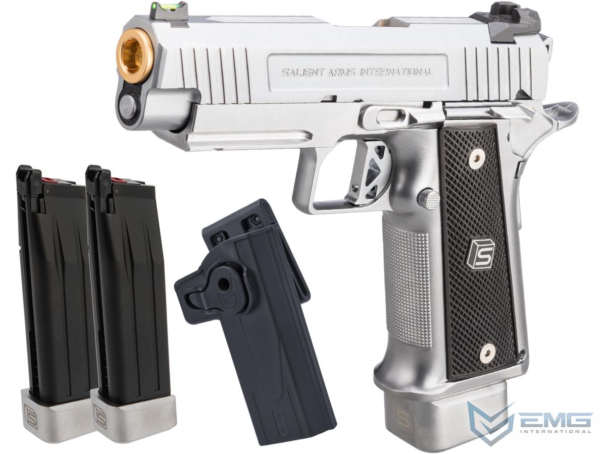 EMG / Salient Arms International 2011 4.3 DS Full Auto Select Fire GBB Pistol (Color: Silver / CO2 / Carry Package)