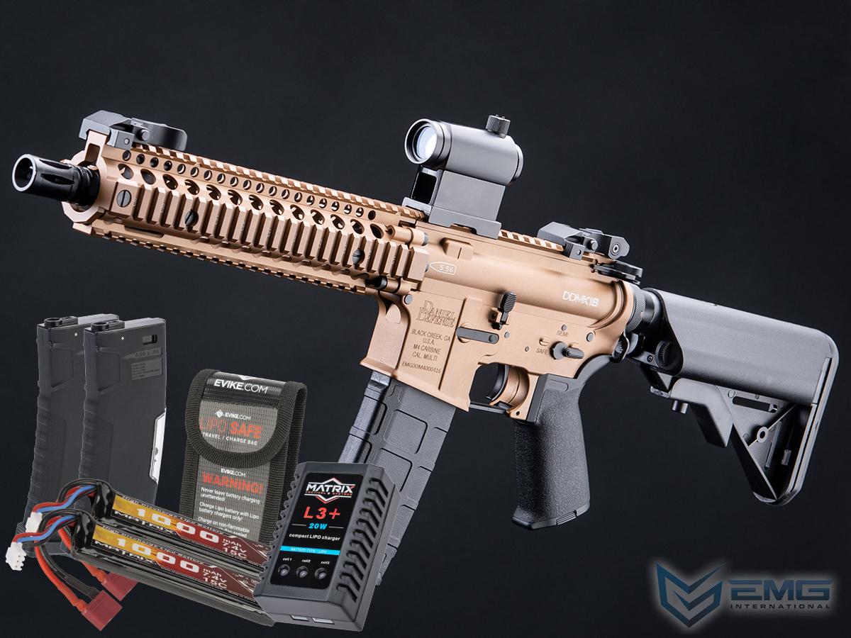 EMG Daniel Defense Licensed DDM4 Airsoft AEG Rifle w/ CYMA Platinum QBS Gearbox (Model: DDMK18 / 350 FPS / Dark Earth / Go Airsoft Package)