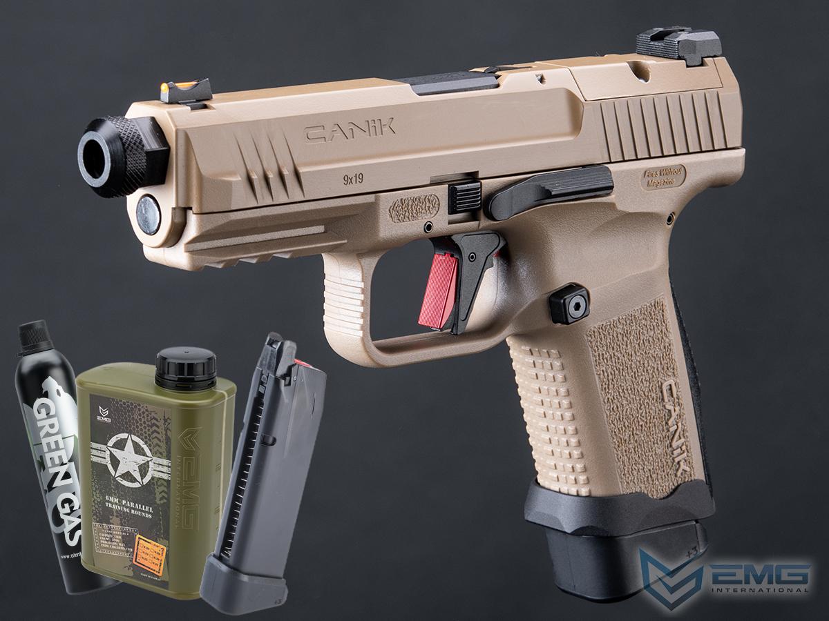 Canik x Salient Arms TP9 Elite Combat Airsoft Training Pistol Licensed by Cybergun / EMG (Color: Tan / Essentials Pack)