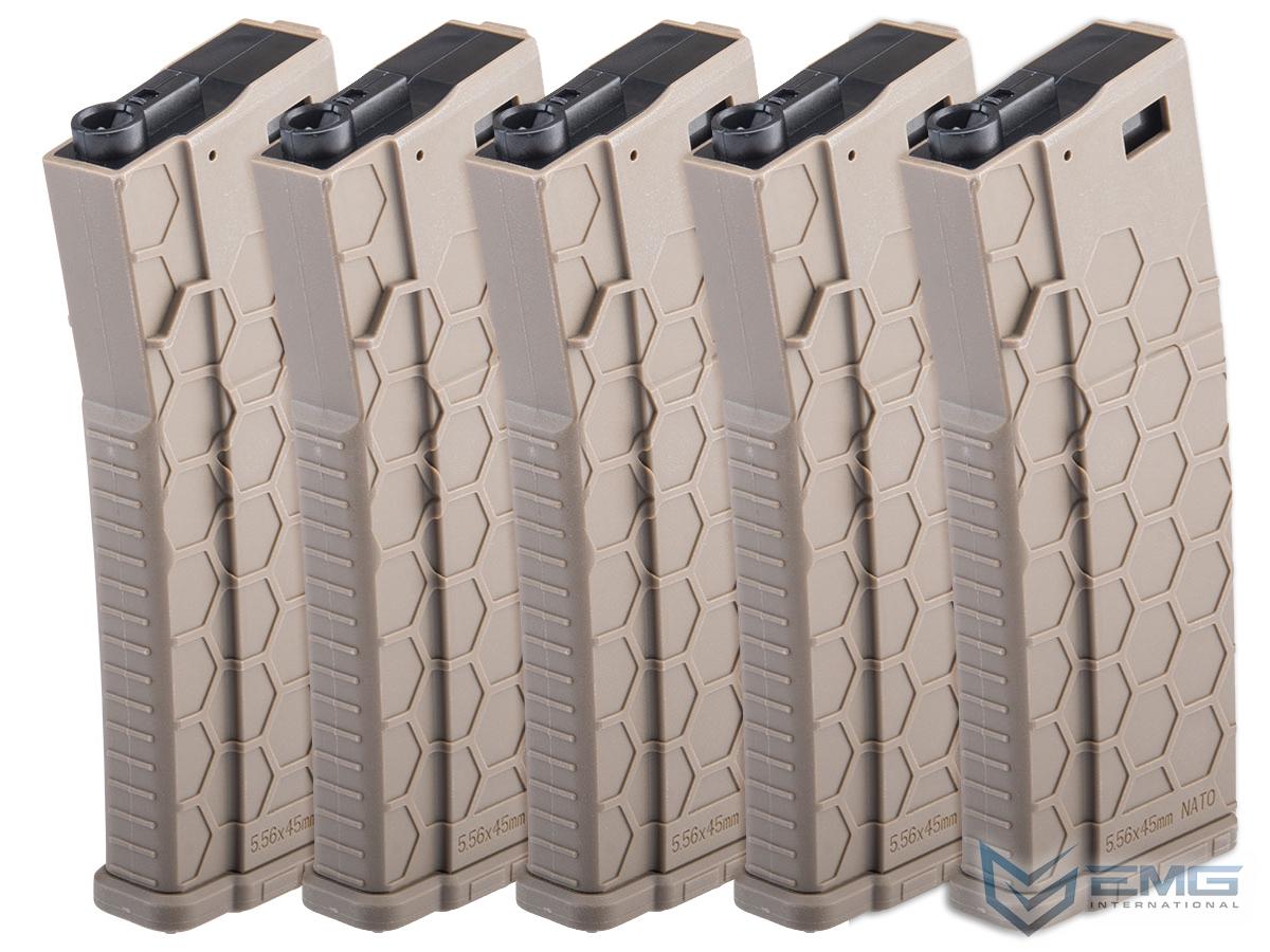 EMG Hexmag Licensed 230rd Polymer Mid-Cap Magazine for M4 / M16 Series Airsoft AEG Rifles (Color: Dark Earth / 5 Pack)