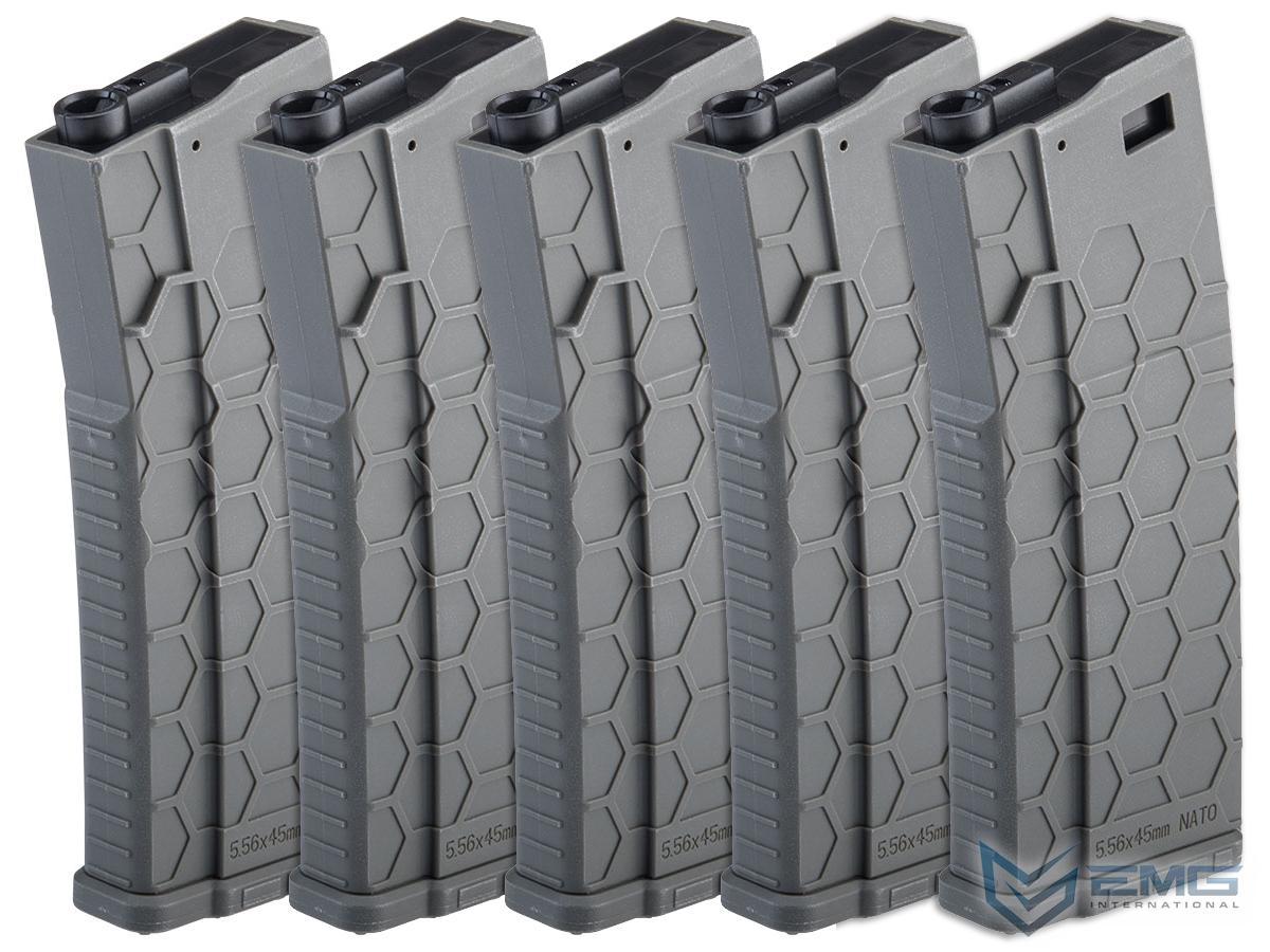 EMG Hexmag Licensed 230rd Polymer Mid-Cap Magazine for M4 / M16 Series Airsoft AEG Rifles (Color: OD Green / 5 Pack)
