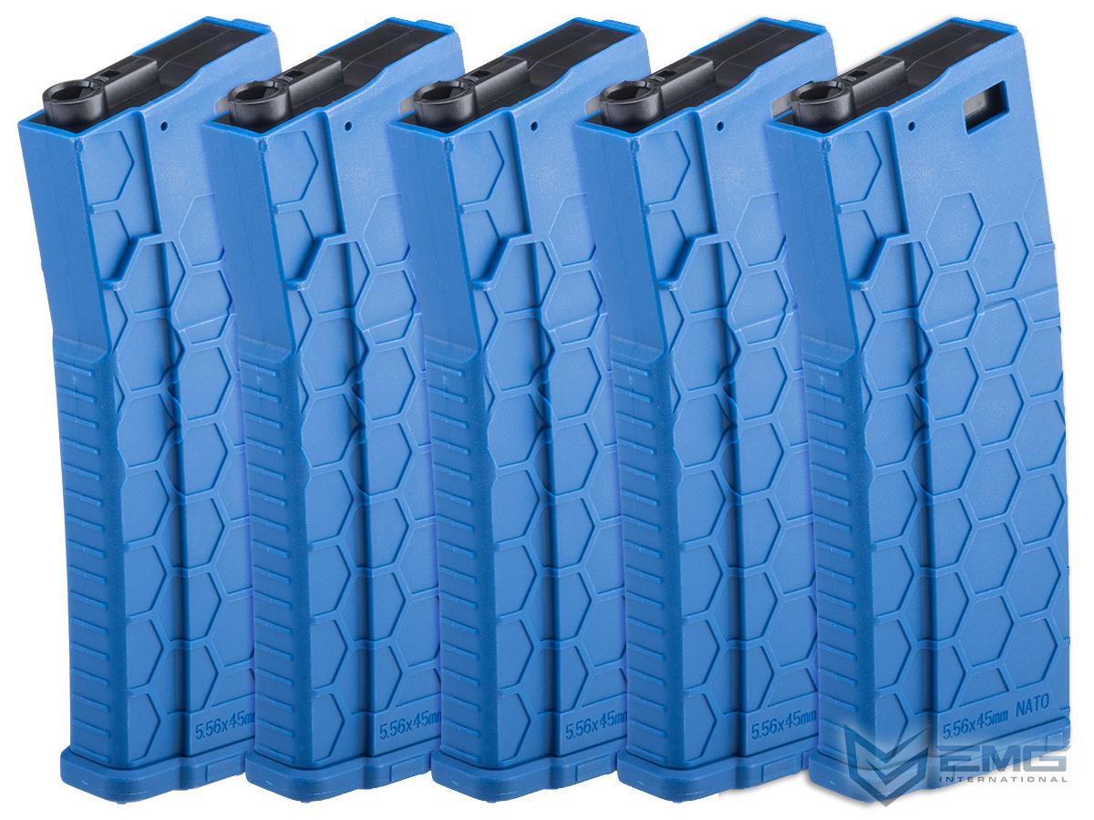 EMG Hexmag Licensed 230rd Polymer Mid-Cap Magazine for M4 / M16 Series Airsoft AEG Rifles (Color: Blue / 5 Pack)