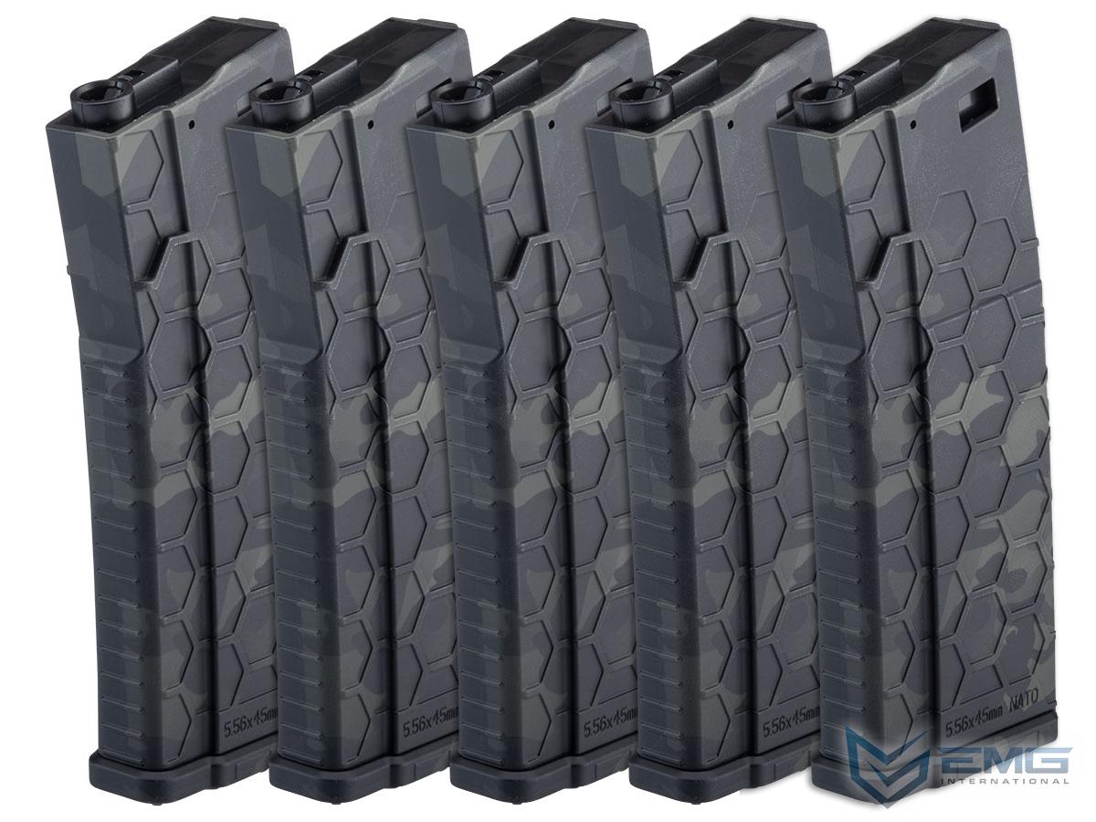 EMG Hexmag Licensed 230rd Polymer Mid-Cap Magazine for M4 / M16 Series Airsoft AEG Rifles (Color: Multicam Black / 5 Pack)