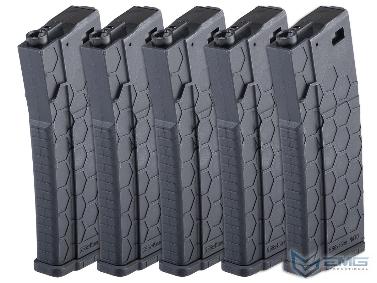 EMG Hexmag Licensed 230rd Polymer Mid-Cap Magazine for M4 / M16 Series Airsoft AEG Rifles (Color: Black / 5 Pack)