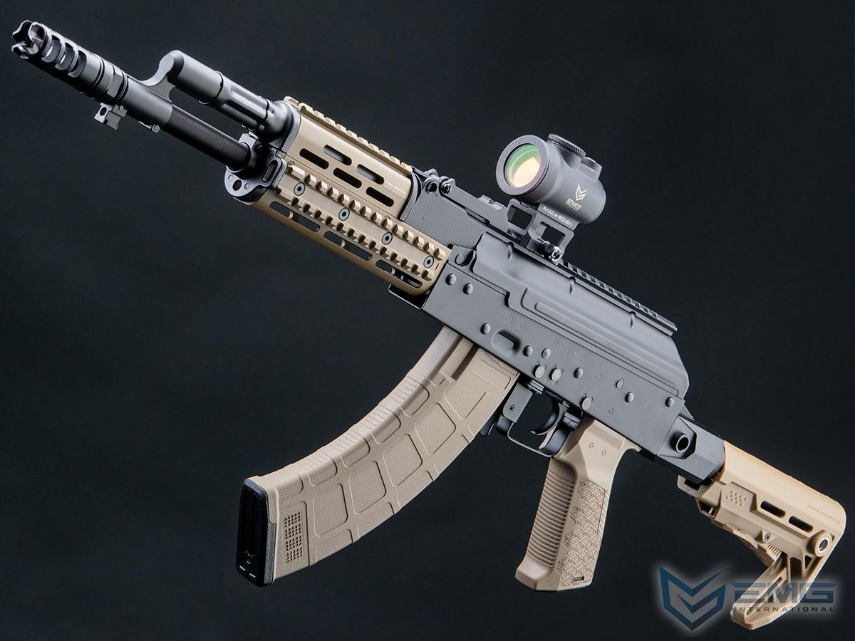 EMG Strike Industries TRAX AK74 Stamped Steel Airsoft AEG Rifle w/ Buffer Tube Stock (Model: Carbine / Tan)