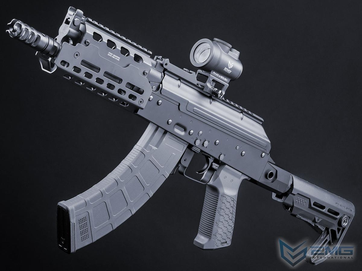 EMG Strike Industries TRAX AK74 Stamped Steel Airsoft AEG Rifle w/ Buffer Tube Stock (Model: CQB / Black)