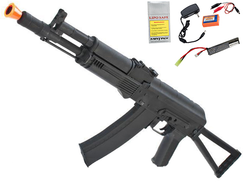 CYMA Sport AK105 Airsoft AEG Rifle w/ Steel Folding Stock (Package: 7.4v LiPo Battery + Charger)