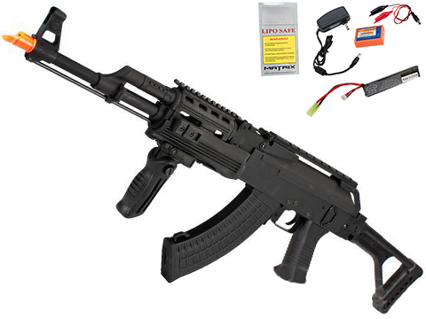 CYMA Standard Full Metal Contractor AK47 Airsoft AEG Rifle with Folding Stock (Package: Add 7.4v LiPo Battery + Charger)