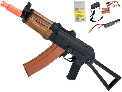 Matrix / CYMA Sport AKS74U Airsoft AEG Rifle with Imitation Wood Furniture (Package: 7.4v LiPo Battery + Charger)