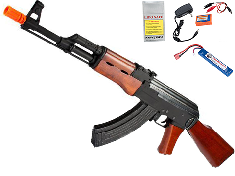 G&P Metal AK47 Airsoft AEG Rifle with Real Wood Furniture (Package: Add Battery + Charger)