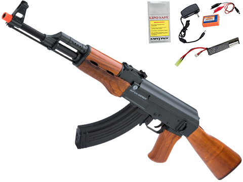 Cybergun Licensed Kalashnikov AK-47 Airsoft AEG Rifle w/ Electric Blowback and Real Wood by CYMA (Package: Add 7.4v LiPo Battery + Charger)