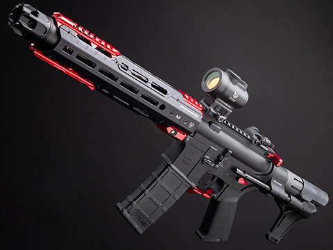 6mmProShop Strike Industries Licensed M4 Airsoft AEG Rifle w/ GRIDLOK® Handguard System by E&C (Color: Red PDW / 11 RIS / 350 FPS)