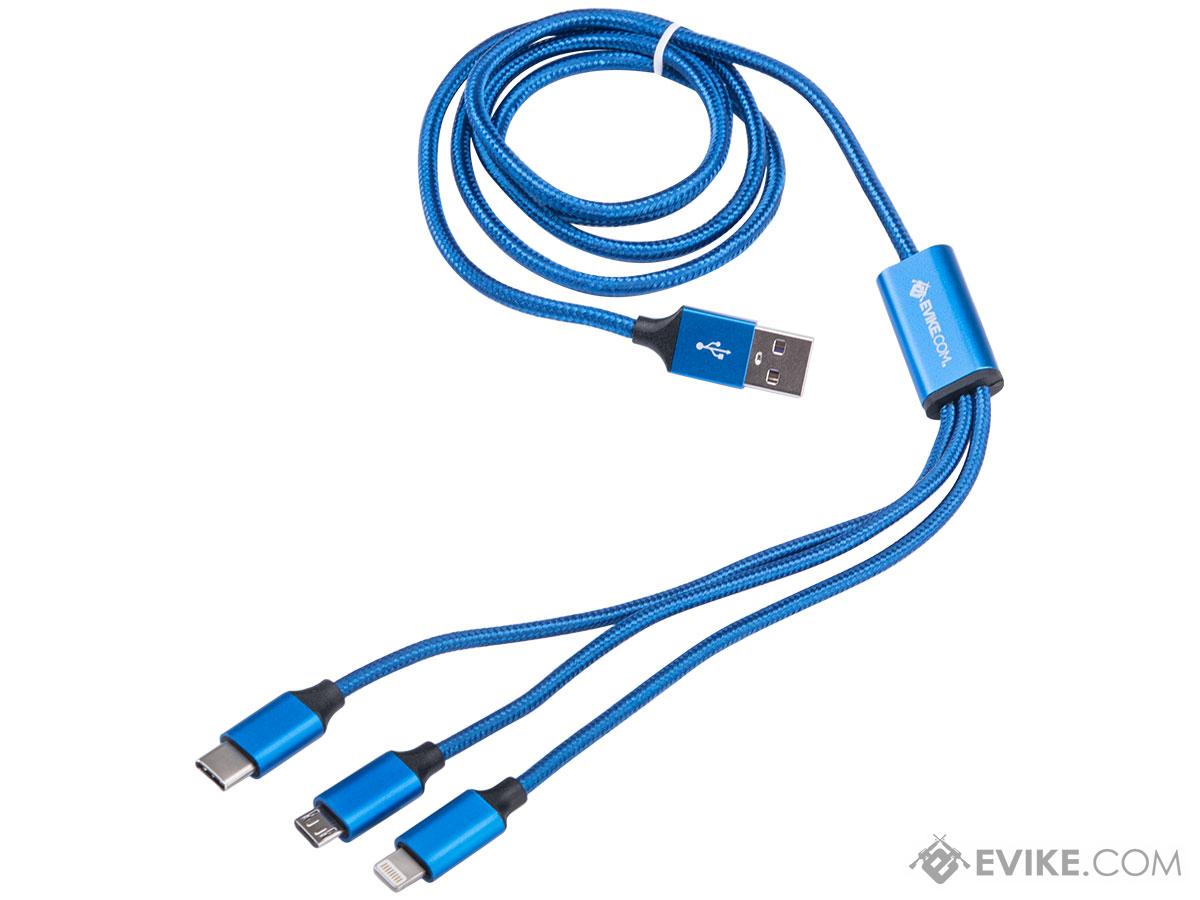 Evike.com Triple Plug Charging Cable (Color: Blue)