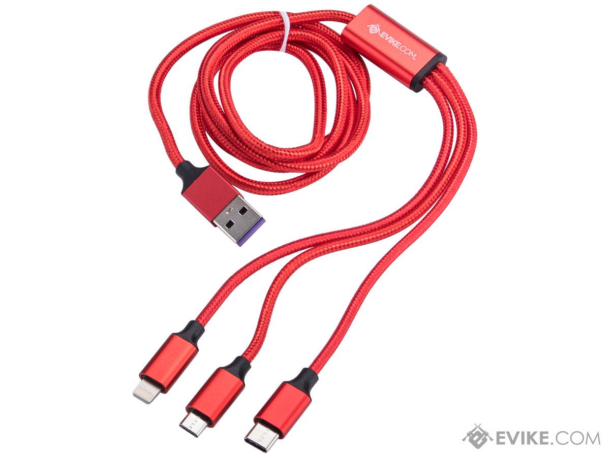 Evike.com Triple Plug Charging Cable (Color: Red)