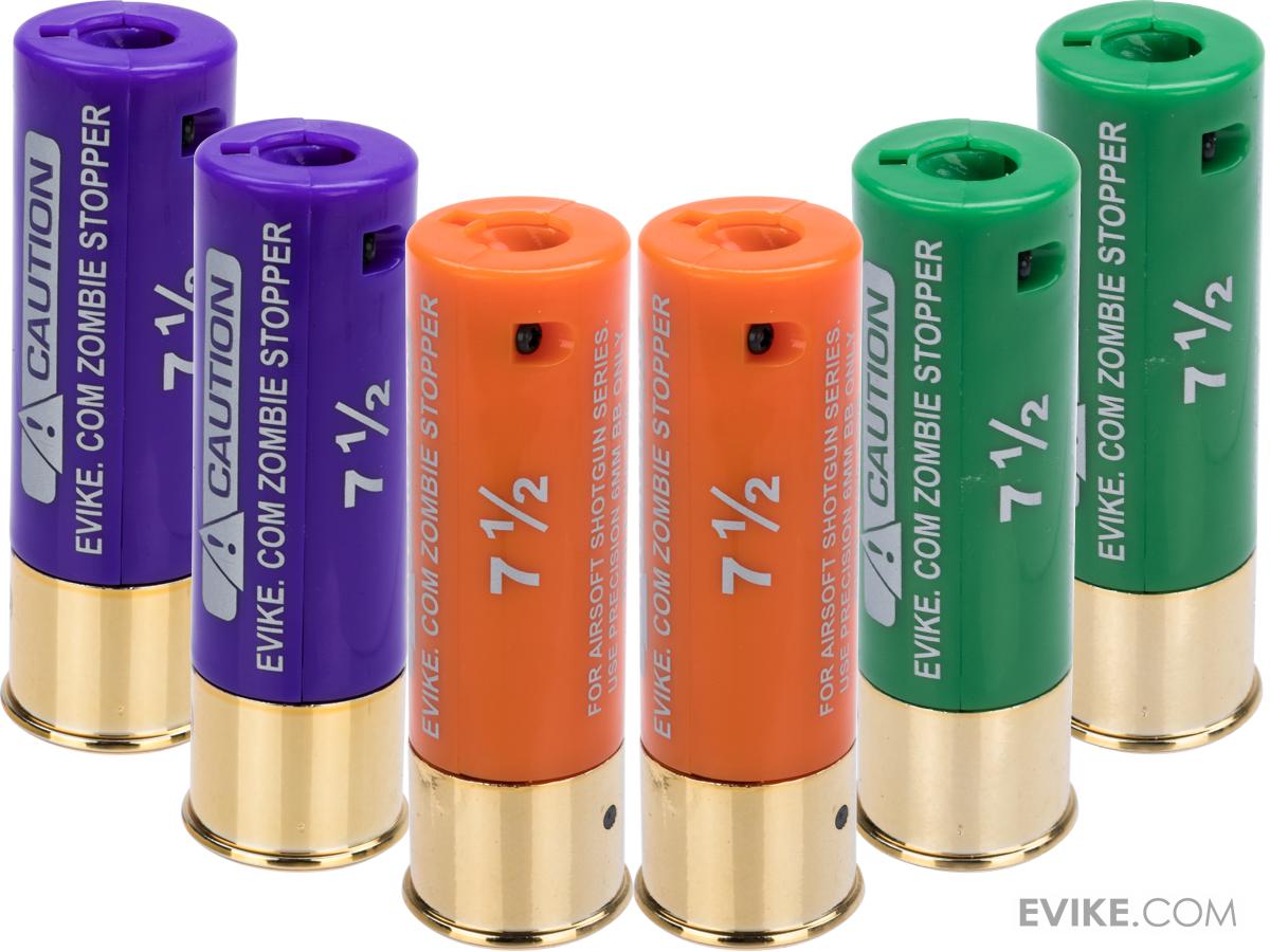 Evike Zombie Stopper 30 Round Shells for Multi & Single-Shot Airsoft Shotguns (Color: Green, Orange, Purple / 6 Pack)