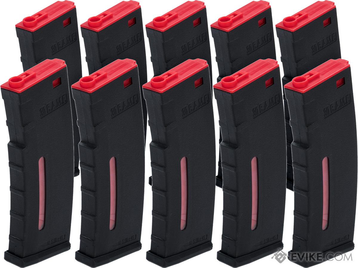 Evike.com BAMF 30rd Polymer MilSim Magazine for M4 / M16 Series Airsoft AEG Rifles (Color: Black & Red / Pack of 10)