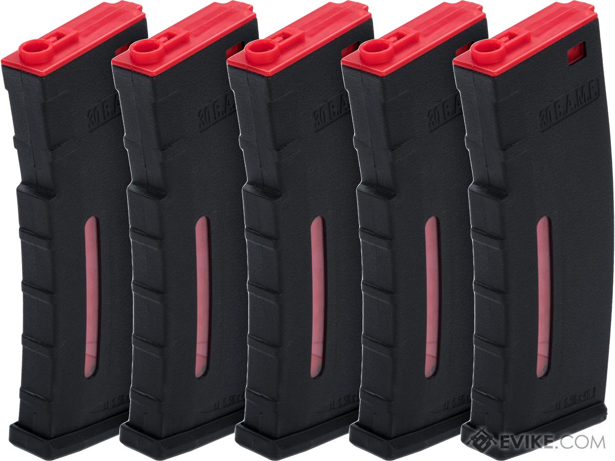 Evike.com BAMF 30rd Polymer MilSim Magazine for M4 / M16 Series Airsoft AEG Rifles (Color: Black & Red / Pack of 5)