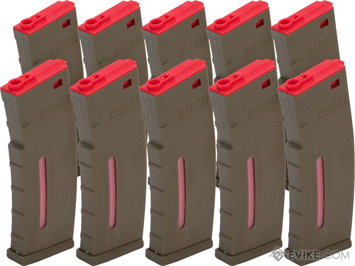 Evike.com BAMF 30rd Polymer MilSim Magazine for M4 / M16 Series Airsoft AEG Rifles (Color: Tan & Red / Pack of 10)