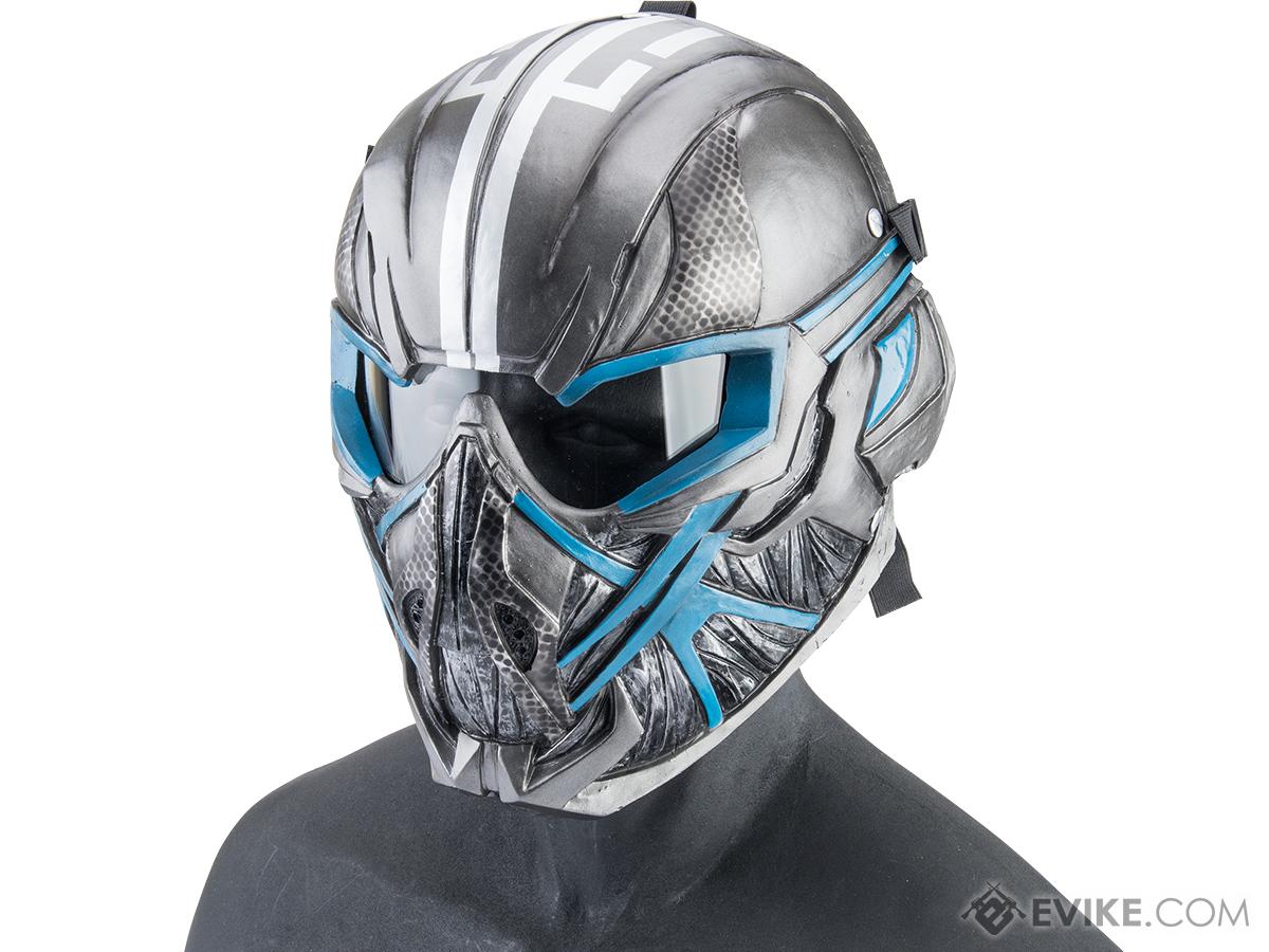 Evike.com R-Custom Fiberglass  Viper Full Face Mask with Grey Lens (Color: Silver and Blue)