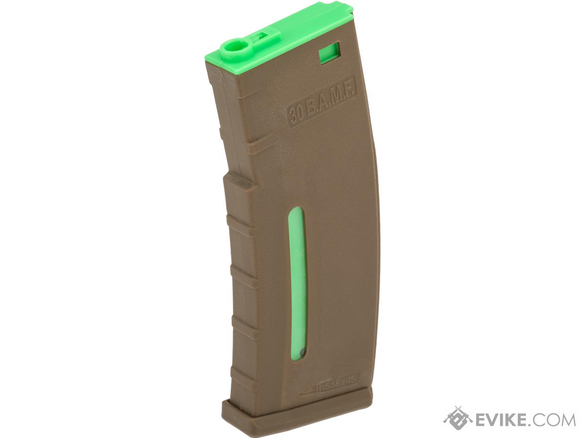 Evike.com BAMF 190rd Polymer Mid-Cap Magazine for M4 / M16 Series Airsoft AEG Rifles (Color: Tan w/ Green / Single Magazine)