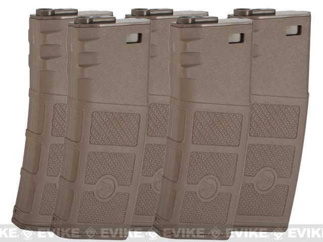 G&P High RPS Polymer Training Magazine w/ EV Texturing for M4 Airsoft AEG Rifles (Type: 130rd Mid-Cap / Dark Earth / 5-Pack)