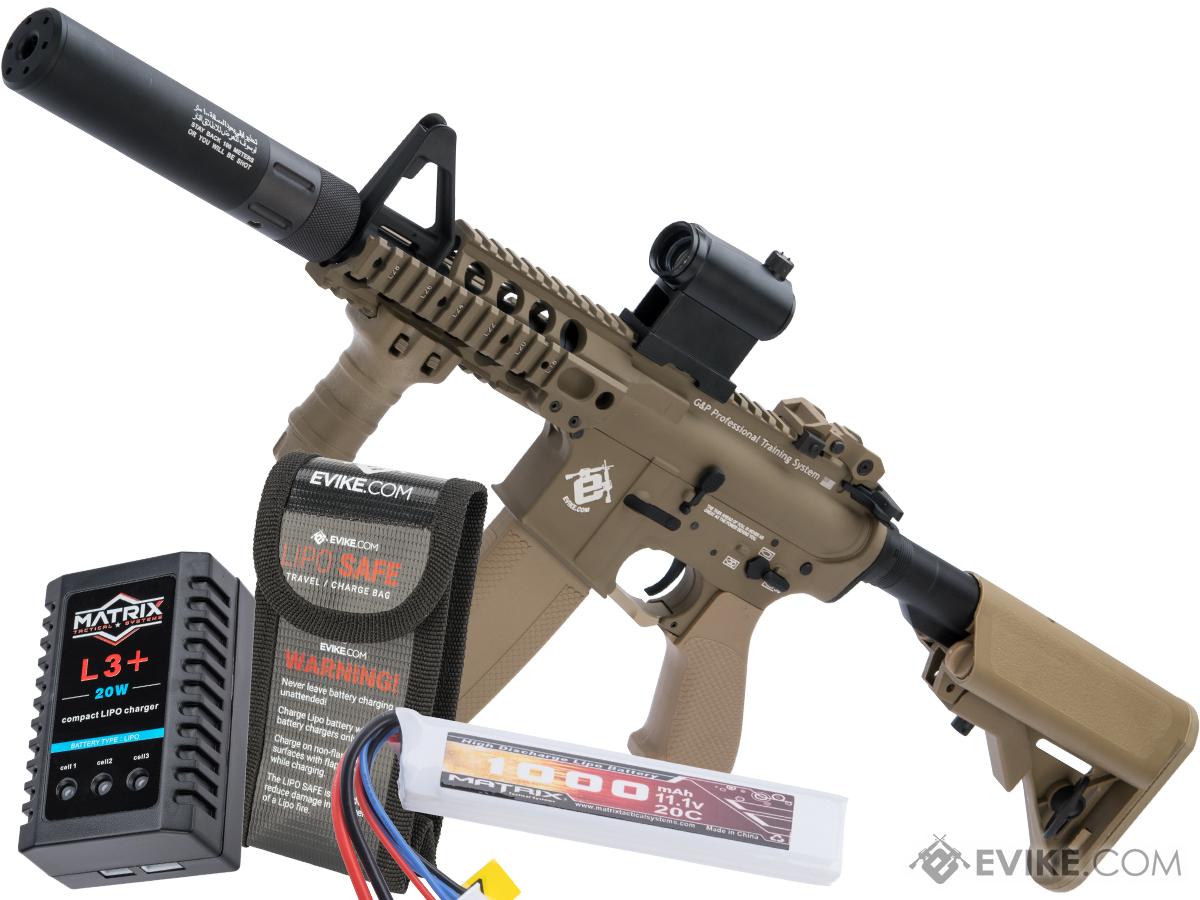 Evike.com G&P Rapid Fire II Airsoft AEG Rifle w/ QD Barrel Extension  (Package: Desert/Evike/V2 + Battery/Charger)