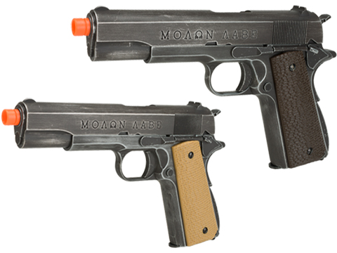 AW Custom Full Metal Custom Molon Labe Weathered 1911A1 Airsoft Gas Blowback Pistol (Color: Desert Grip)