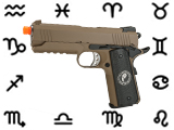 Evike.com Nostradamus Custom 1911 Gas Blowback Airsoft Pistol w/ Angel Custom Tac-Glove Grips (Model: 4.3 Desert Warrior / Aquarius)