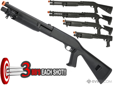 Double Eagle M3 3-Round Burst Multi-Shot Shell Loading Airsoft Shotgun (Model: Full Stock CQB)