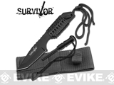 Survivor 7 Cord Wrapped Fixed Blade Survival Knife with Sheath and Fire Starter (Color: Black)