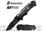 USMC Marine Leatherneck Assisted Opening Folding Rescue Knife with 3.25 Spear Point Blade - Black