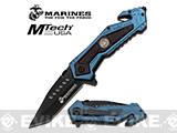 Marines 4.75 Salvager Folding Rescue Knife with Seatbelt Cutter and Glass Breaker - Blue