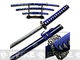 Blue Dragon 3 piece Japanese Style Sword Set with Stand (Color: Blue)