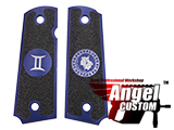 Angel Custom CNC Machined Tac-Glove Zodiac Grips for WE-Tech 1911 Series Airsoft Pistols - Navy Blue (Sign: Gemini)