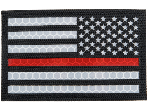 Matrix Reflective US Flag Patch w/ Nylon Bordering (Color: Black Thin Red Line / Right)