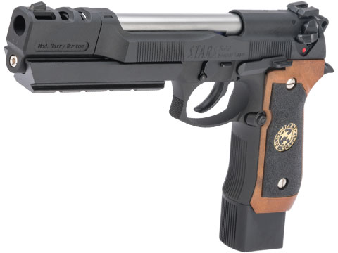 WE-Tech BioHazard Barry Burton M92 Custom Gen I Gas Blowback Airsoft Pistol (Model: Semi / Black w/ Brown Grip)