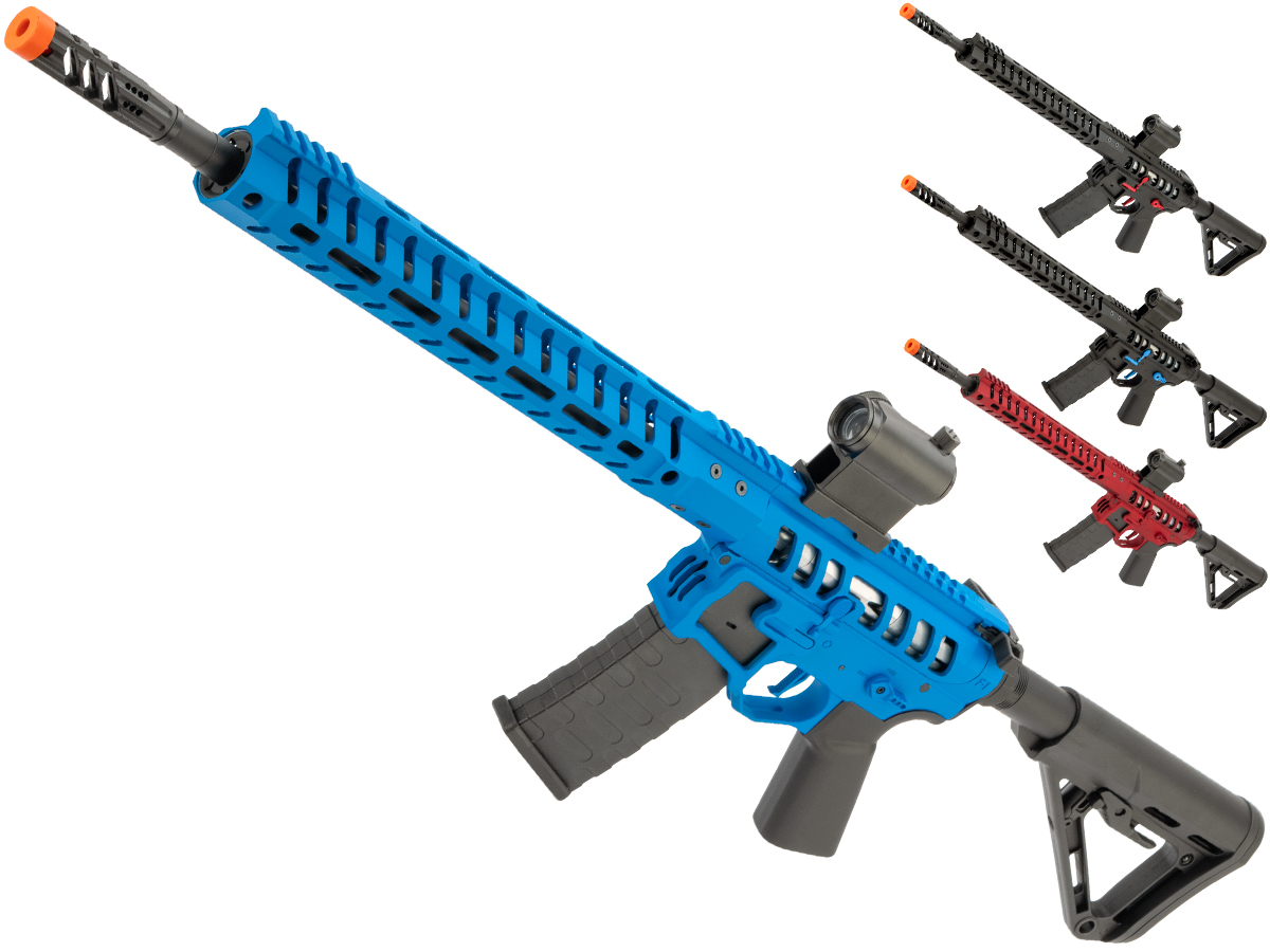 EMG F-1 Firearms UDR-15 AR15 2.0 eSilverEdge Full Metal Airsoft AEG Training Rifle (Model: Black & Blue / RS3 Stock 400 FPS)