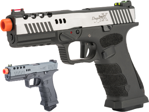 APS XTP Dragonfly X CO2 Powered Gas Blowback Airsoft Pistol (Color: Polished Two-Tone Silver / Hand-Stippled Frame)