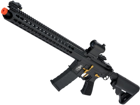 APS ASR-117 Boar Tactical 2.0 eSilverEdge 17 KeyMod Airsoft AEG (Color: Black And Gold / Crane Stock)