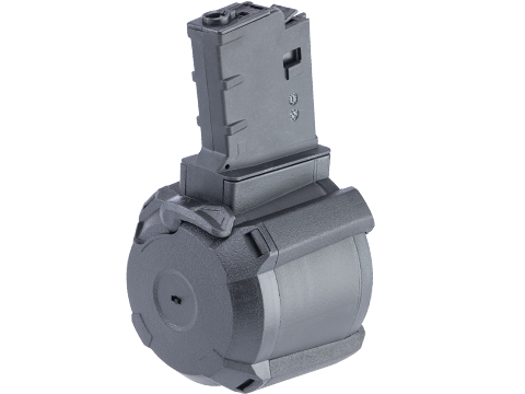 Avengers 1200 Round 9V Electric Drum Magazine for Airsoft AEG Rifles (Model: TM Recoil Shock M4 - Black / Sound)
