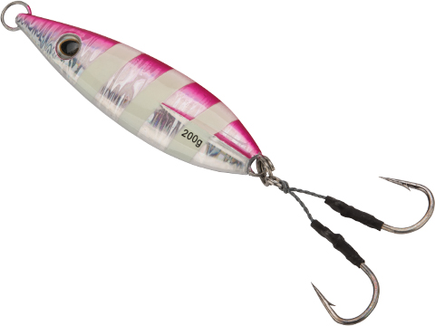 Battle Angler Phantom-Fall Jigging Lure Fishing Jig (Model: Pink Stripe / 200g / Double Hook)